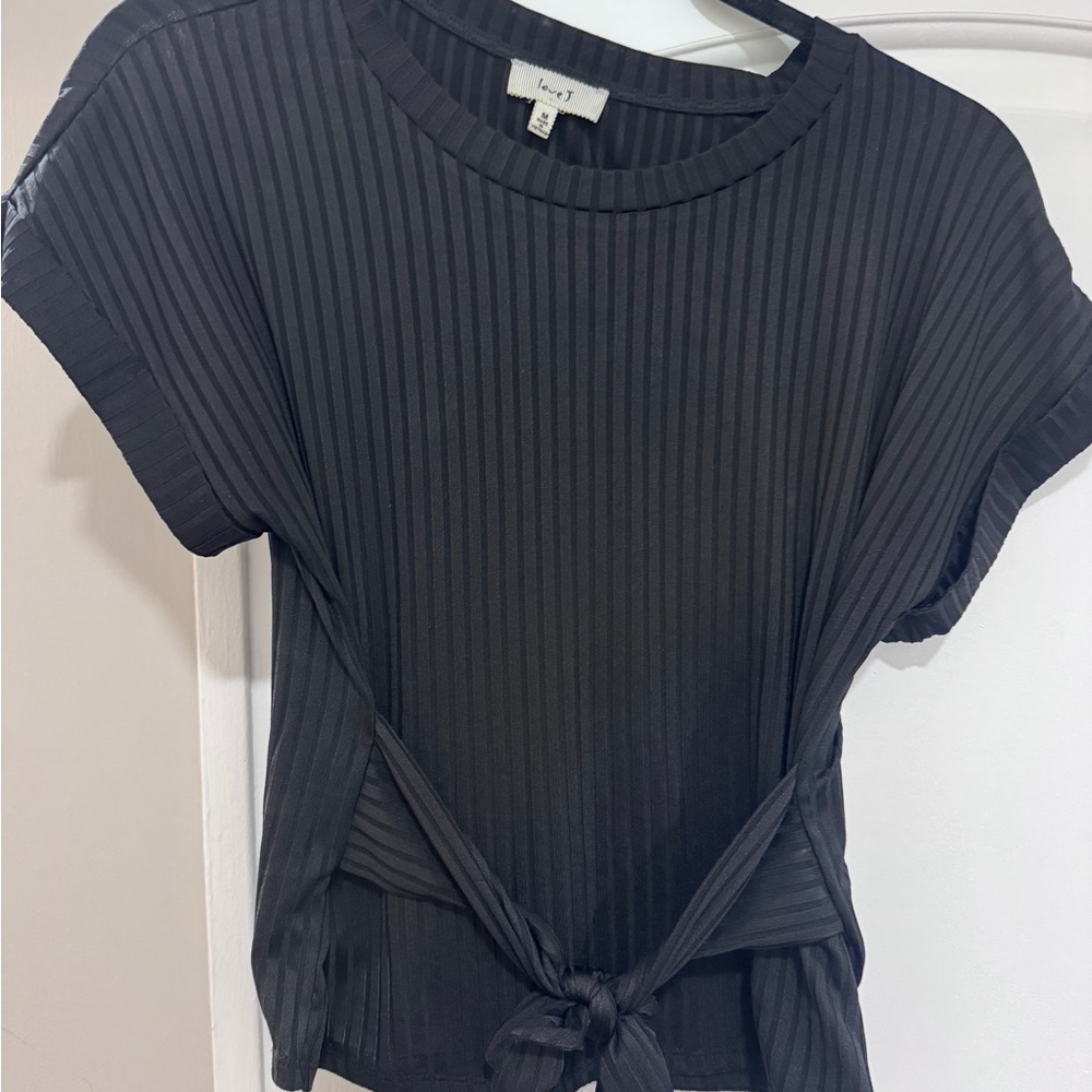 Love J Charcoal Ribbed Tie-Front Tee